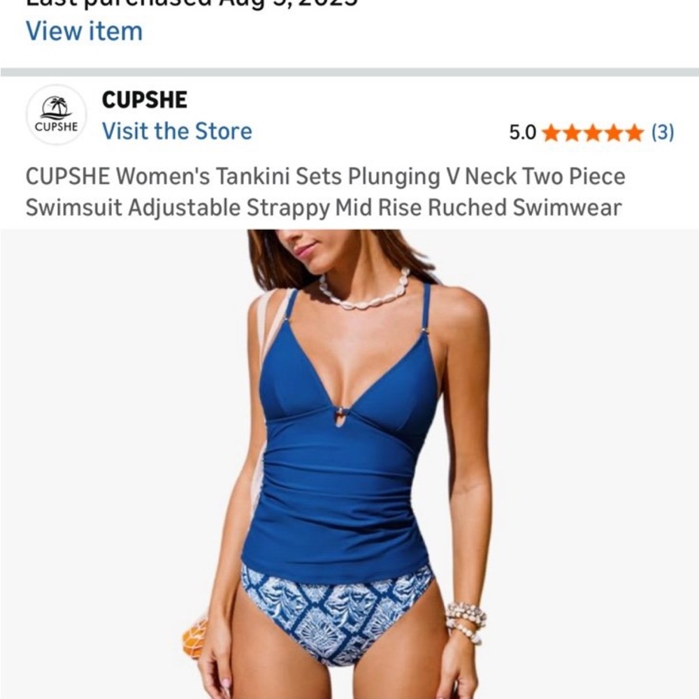 Cupshe Royal Blue Tankini with Patterned Bottom